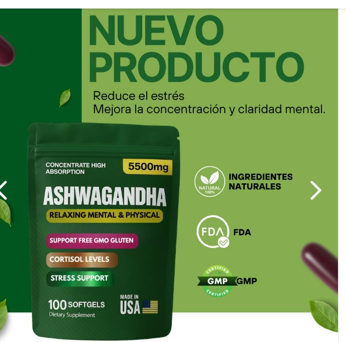 Ashwagandha 5500mg – Relájate Sin Dejar de Rendir ( 100 Cápsula )